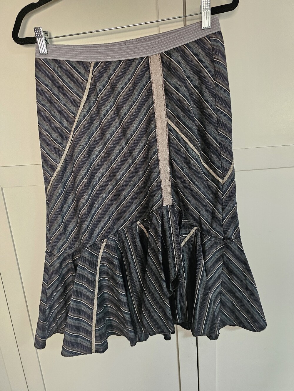 Tiny Anthropologie Menswear Striped Asymmetrical Ruffle Skirt Metallic Boho S